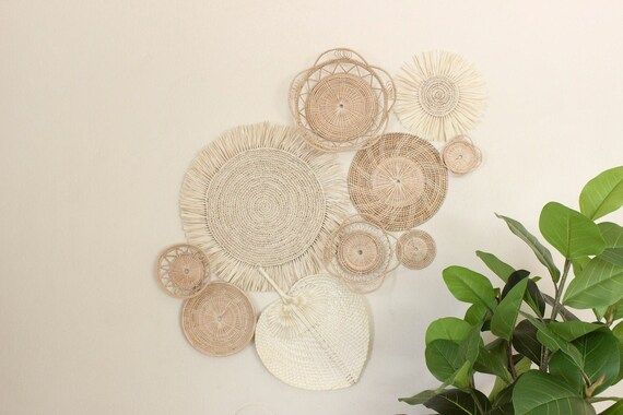 Boho Basket Wall Set of 10 Handwoven Rattan and Seagrass Baskets and Trivets Instant Collection | Etsy (US)