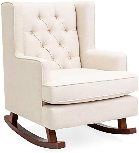 Best Choice Products Rocking Accent Chair, Tufted Upholstered Linen Wingback for Nursery, Living ... | Amazon (US)