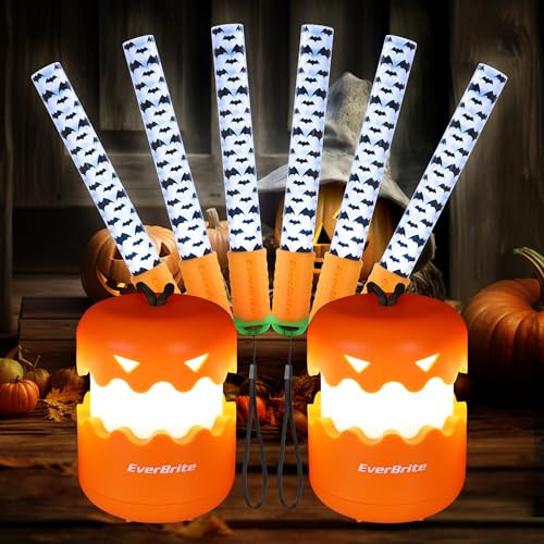 EverBrite Halloween Pumpkin Lantern and Bat Glow Stick Set, Collapsible Jack O Lantern Lights with Lanyard, Indoor/Outdoor Halloween Party Decorations, Battery Included | Amazon (US)