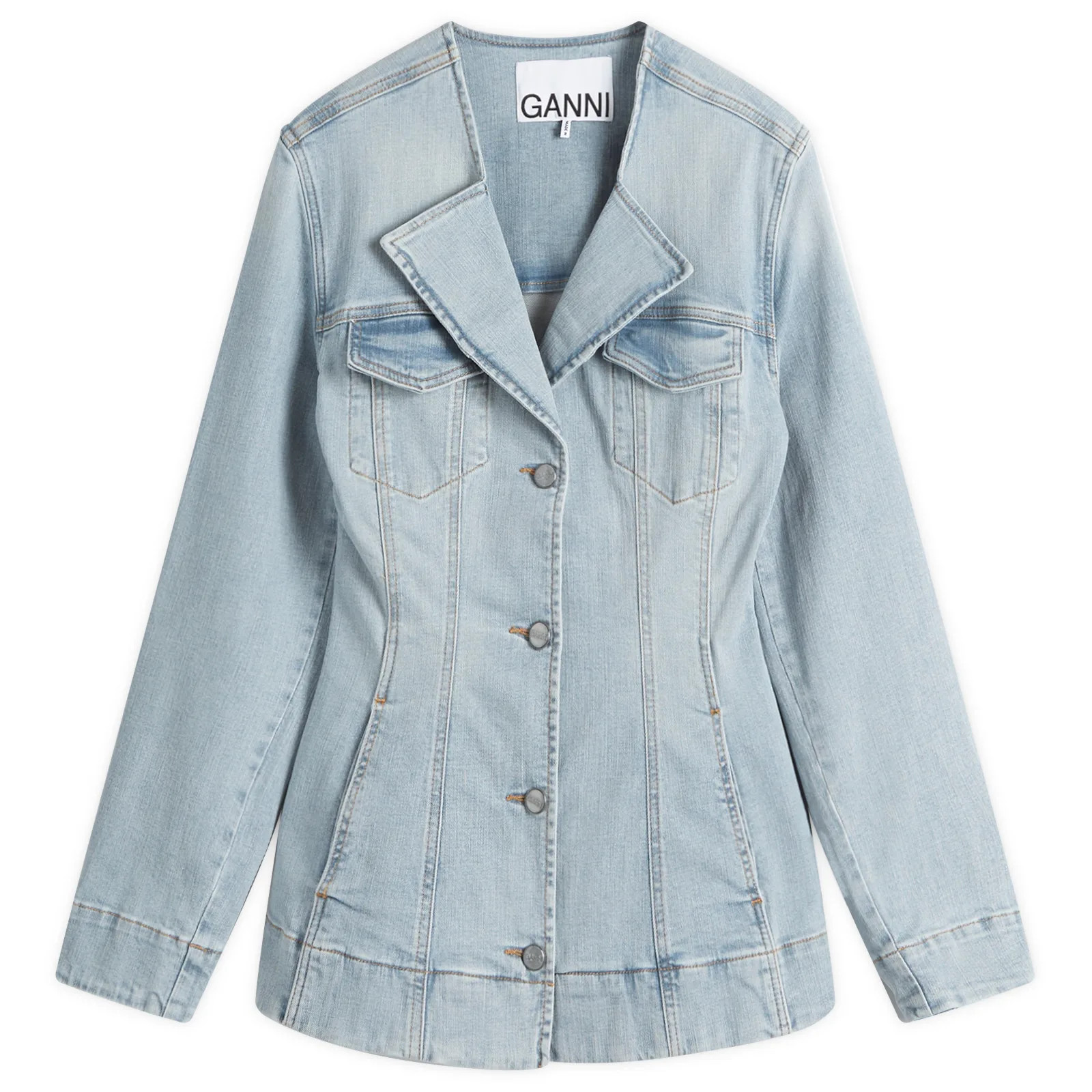 GANNI Women's Tint Denim Fitted Blazer Tint Wash | END. Clothing