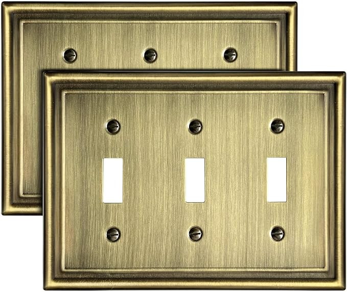 Triple Toggle Wall Plates, Metal Light Switche Covers, Antique Brass, 3-Gang, 2 Pack | Amazon (US)