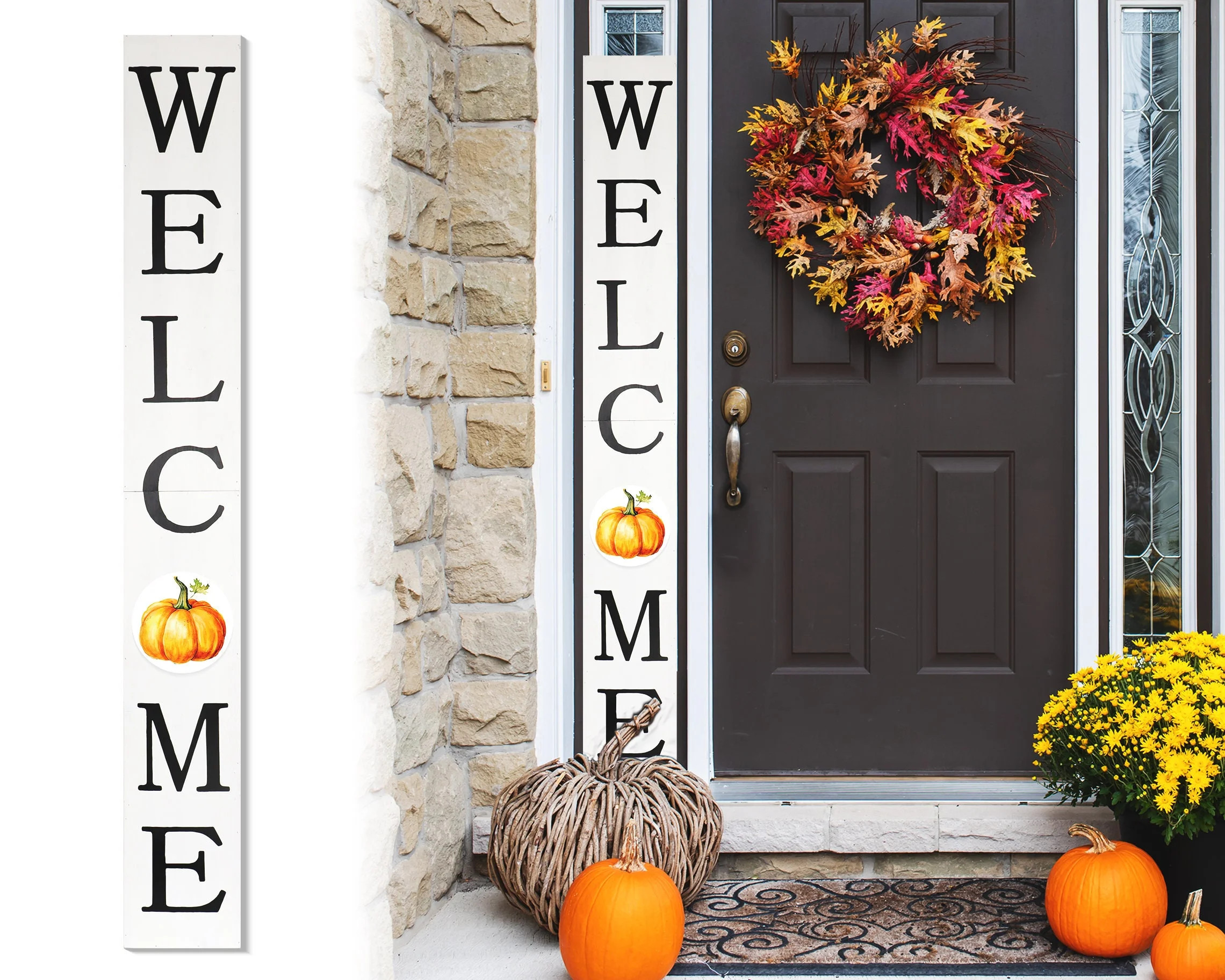 72in "Welcome" Fall Porch Sign with pumpkin Design - Tall Porch Board Decor for Front Door during... | Walmart (US)
