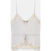 Zara - Satin Effect Lace Top - Pearl Gray - S - Woman | Zara US