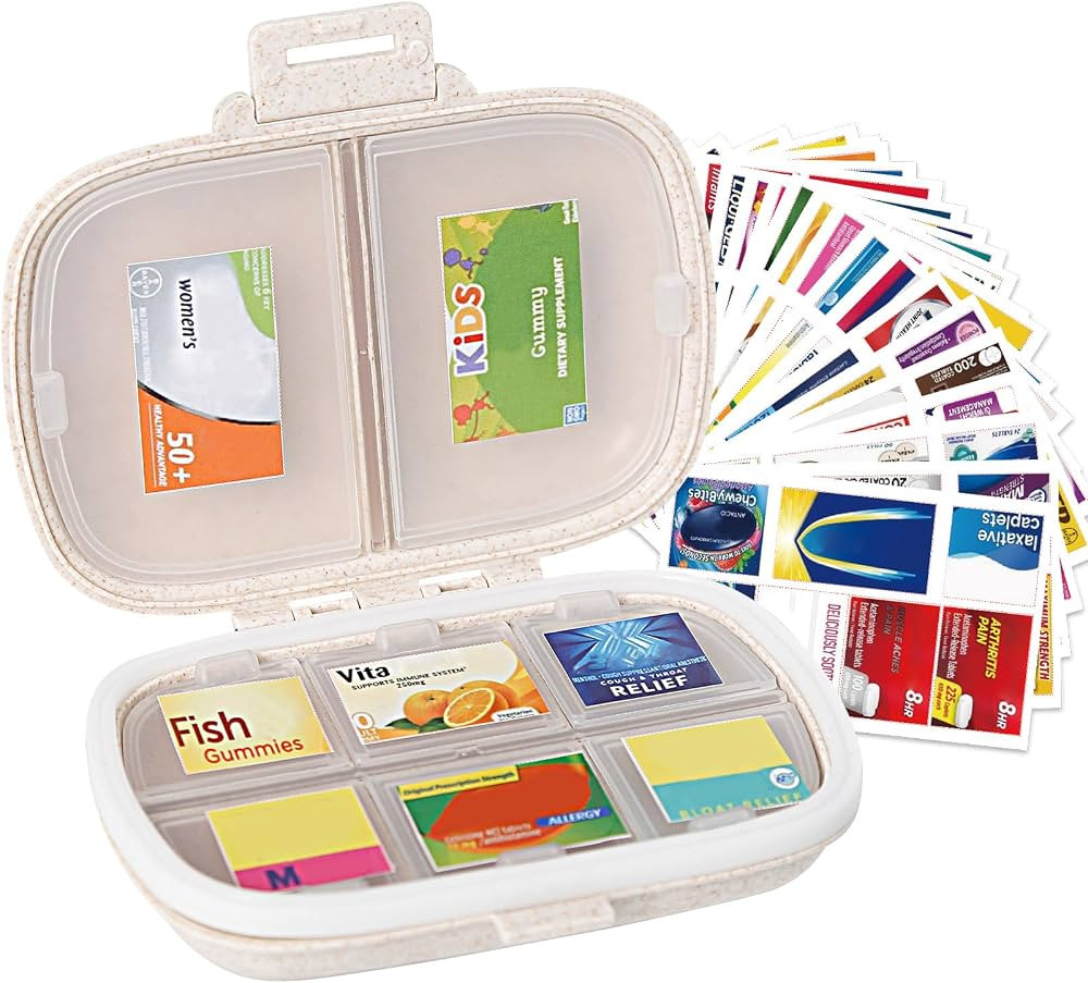 DIY Mini Pharmacy with Brand Labels, Dampproof Mini Travel Pill Organizer, Foldable Medication St... | Amazon (US)