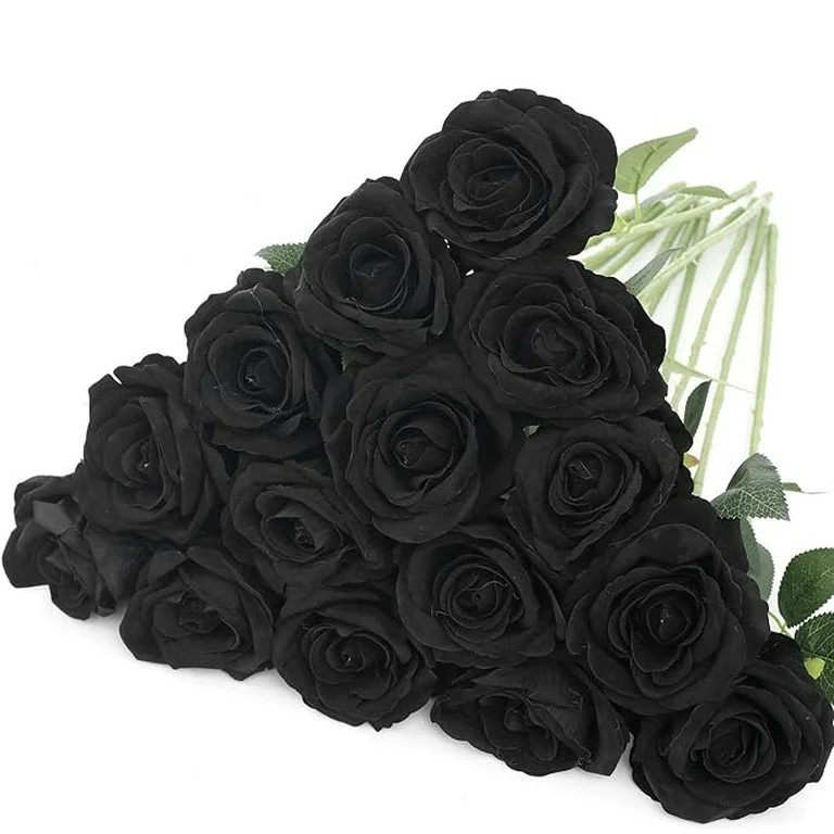 Halloween Black Roses Artificial Flowers Silk Fake Flowers Realistic Faux Roses Bouquet Lo... | Walmart (US)