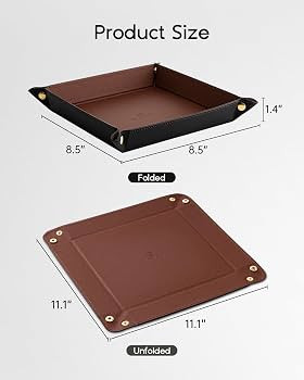 VLANDO Valet Tray Organizer, Foldable PU Leather Catchall Tray, Brown | Amazon (US)