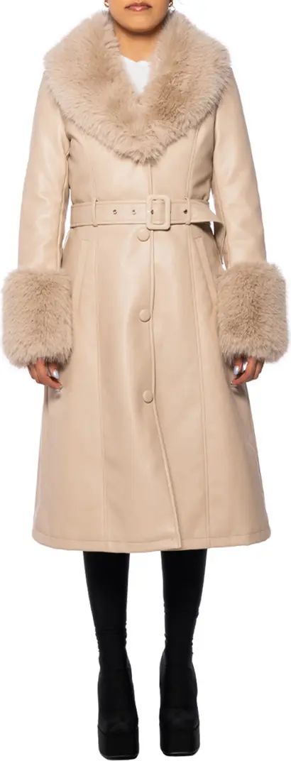 Belted Faux Fur Trim Faux Leather Trench Coat | Nordstrom