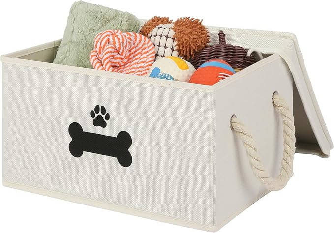 Dog Toy Basket with Lid, Dog Basket for Toys, Dog Toy Box with Cotton Rope Handles, Collapsible S... | Amazon (US)