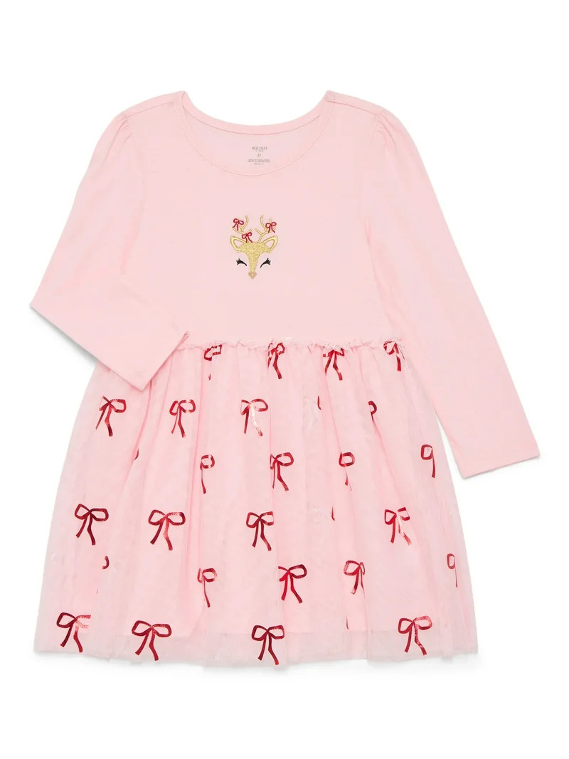 Holiday Time Toddler Girls' Christmas Tutu Dress with Long Sleeves, Sizes 12M-5T | Walmart (US)
