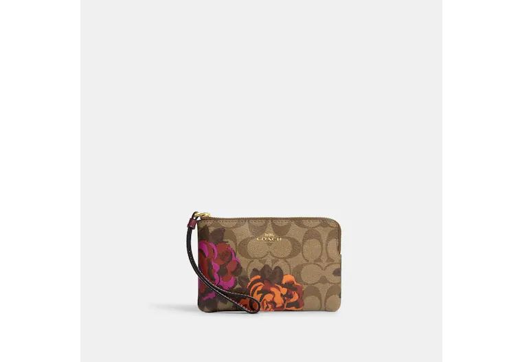 Corner Zip Wristlet In Signature Canvas With Jumbo Floral Print | Coach Outlet