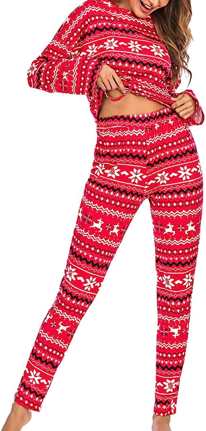 Artfish Women's Comfy Soft Fleece Pajamas Set Christmas Snowflake Elk Lounge Sleepwear Pjs | Amazon (US)