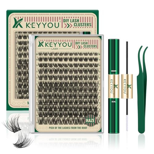 KEYYOU Lash Clusters Kit 144pcs Soft&Natural Lash Clusters Fluffy Lash Extension Kit D Curl 8-18MIX with Bond and Seal,Applicator Thin Band Eyelash Clusters for DIY at Home(Haze） | Amazon (US)