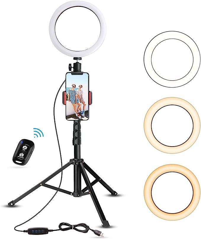 8" Selfie Ring Light with Tripod Stand & Cell Phone Holder for Live Stream/Makeup, UBeesize Mini ... | Amazon (US)