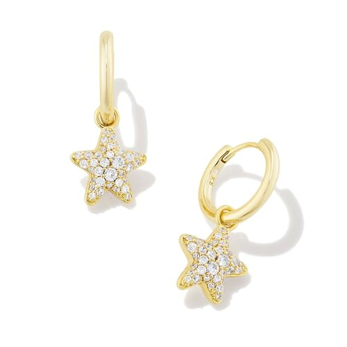 Kendra Scott 14k Gold-Plated Jae Star Pave Huggie Earrings in White Crystal, Fashion Jewelry for Women | Amazon (US)