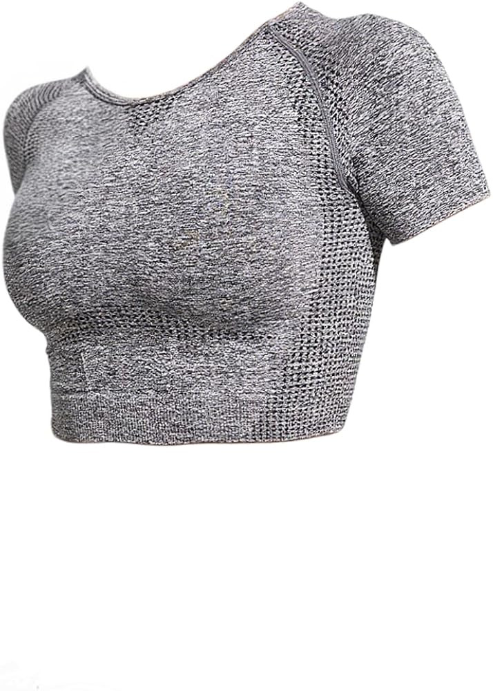 Women Double Lined Fitted Basic Tee Shirts Crew Neck Short Sleeve Y2K Going Out Crop Tops | Amazon (US)