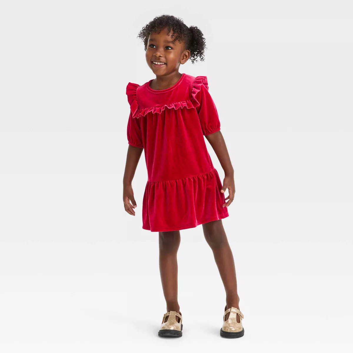 Toddler Girls' Solid Short Sleeve A-Line Dress - Cat & Jack™ Red | Target