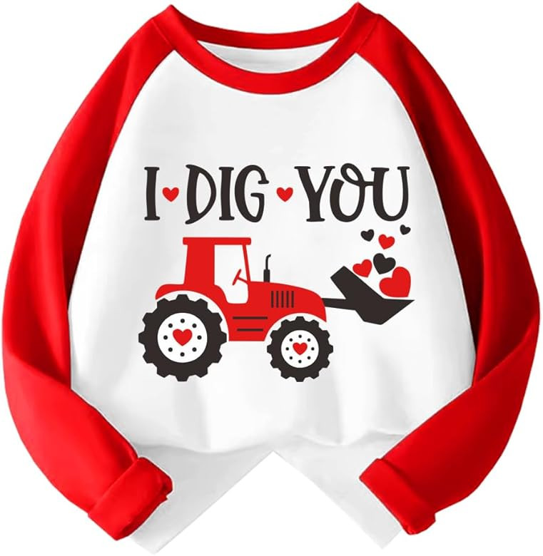 Kids Valentines Day Shirt Boys Girls Valentine's Monster Truck Dinosaur Heart Graphic Tees Raglan... | Amazon (US)