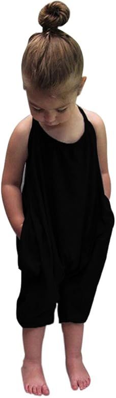 Darkyazi Baby Summer Jumpsuits for Girls Kids Cute Backless Harem Strap Romper Jumpsuit Toddler P... | Amazon (US)