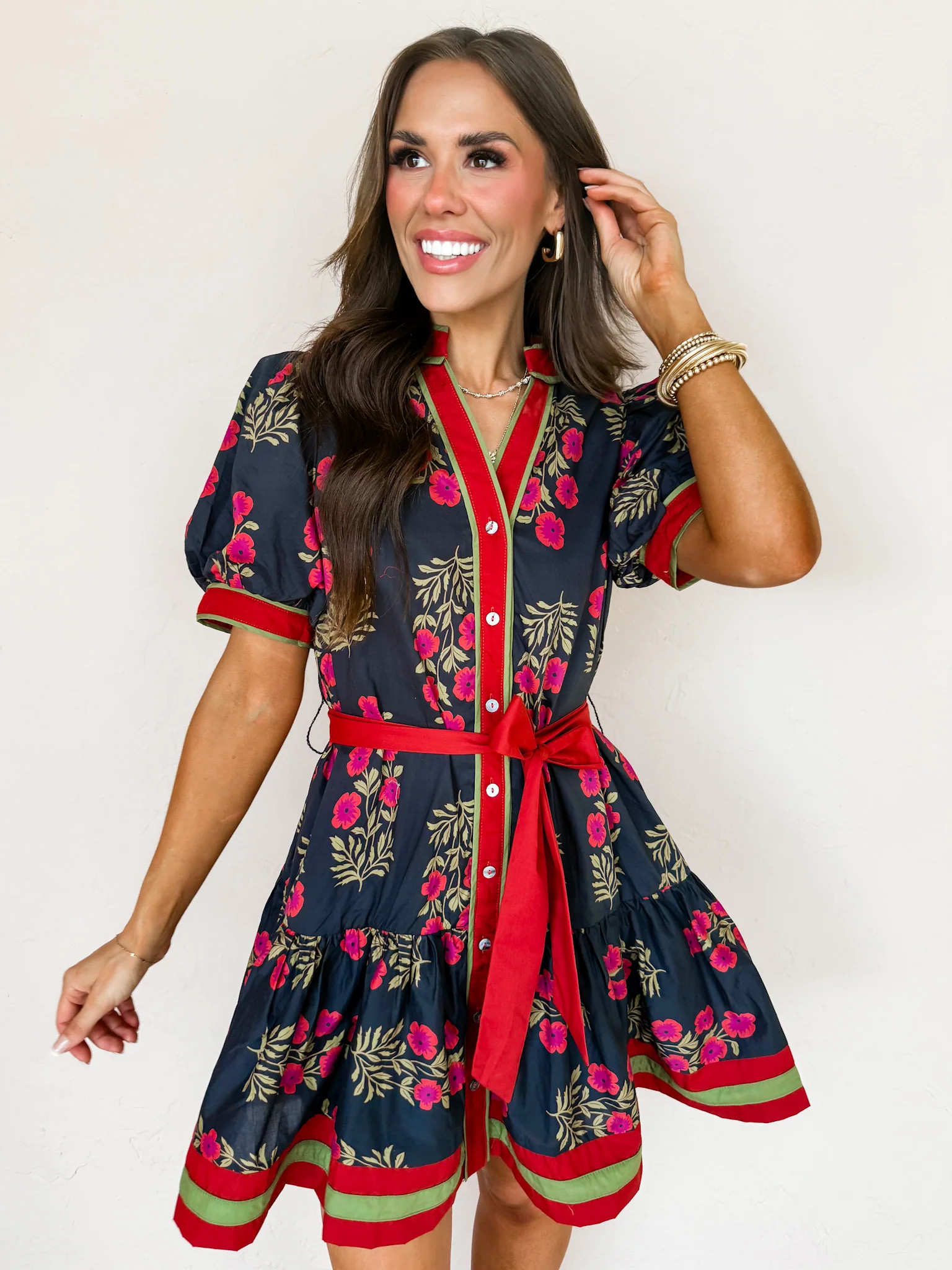 Lovely Romance Floral Tie Waist Dress-Black | Ruthie Grace