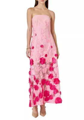 Endless Rose Women's Embroidered 3D Applique Strapless Maxi Dress, Pink, Medium | Belk