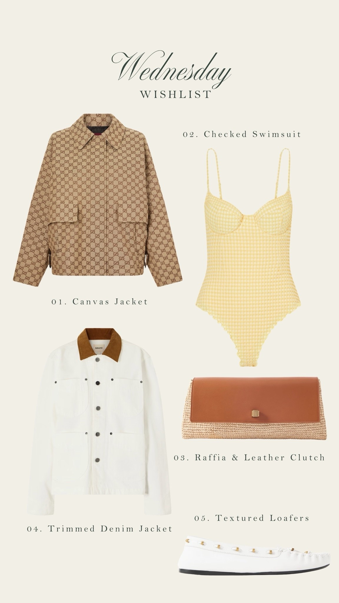 My luxury wish list from Net A Porter 🤍 Gucci, Khaite, summer style. Luxury spring wardrobe. Euro summer style, swimwear, barn jacket.

#LTKspring #LTKuk #LTKtravel