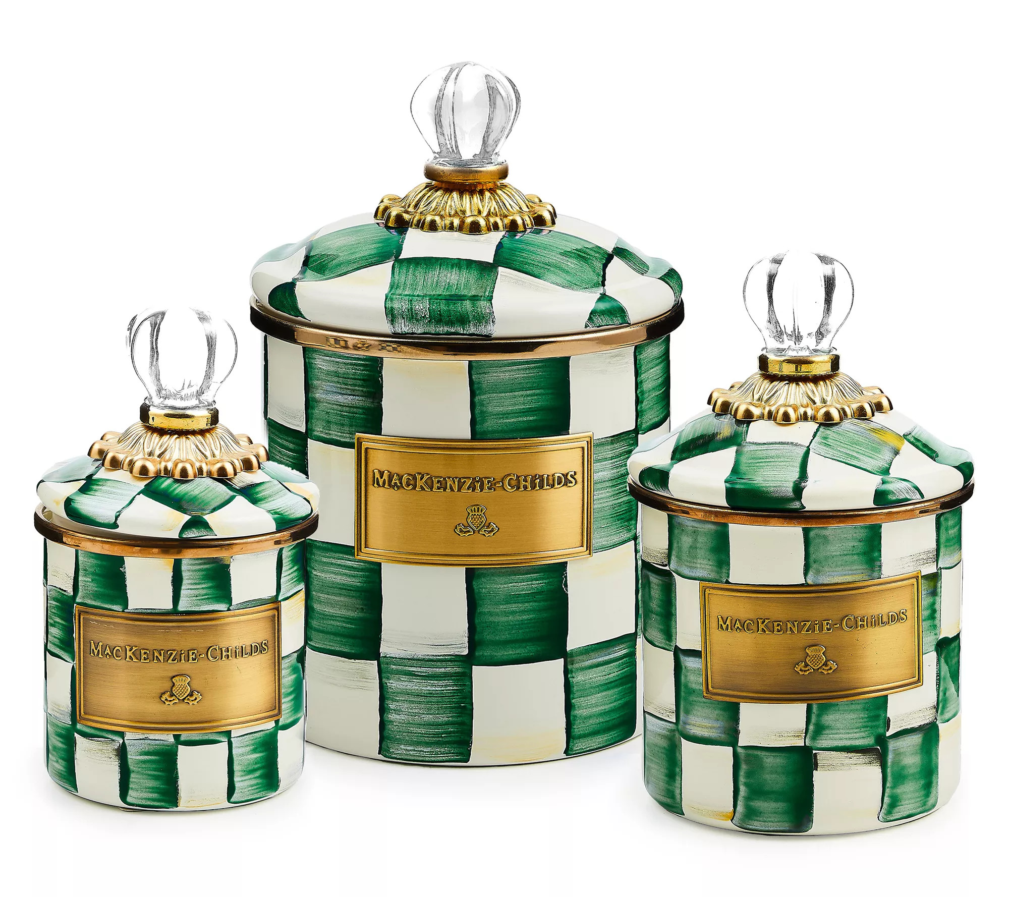 MacKenzie- Childs Set of 3 Enamel Canisters, Mini Demi and Small | QVC