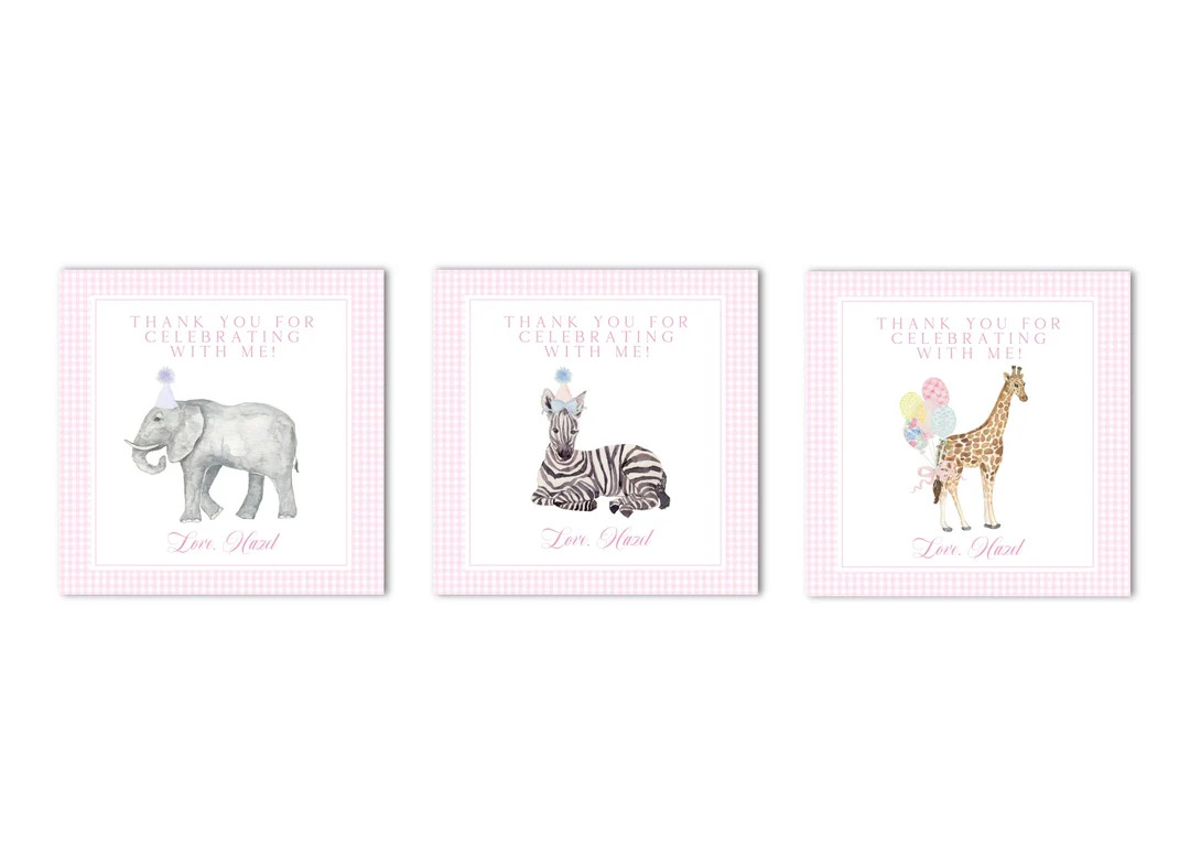 Printable Pink Party Animal Birthday Favor Tags | 3x3" | Watercolor Calling All Party Animals, Zo... | Etsy (US)