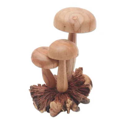 Hand Carved Wood Mushroom Sculpture from Bali | NOVICA