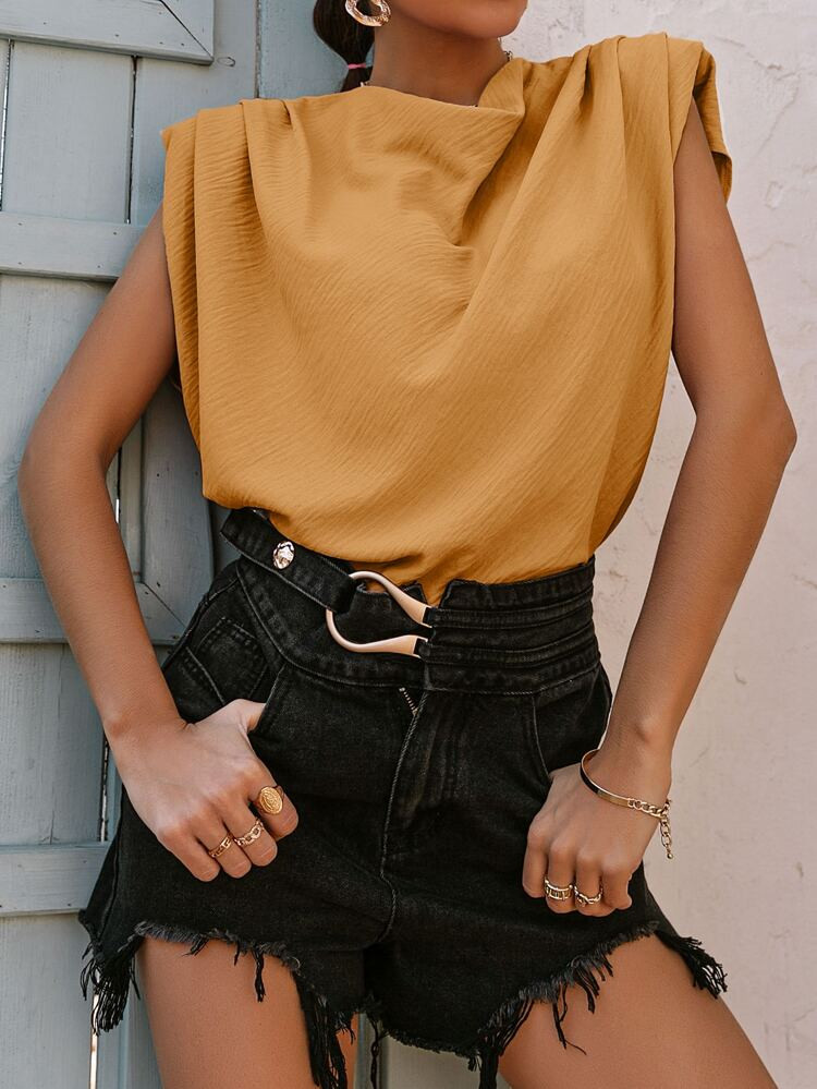 Shoulder Pad Ruched Top | SHEIN