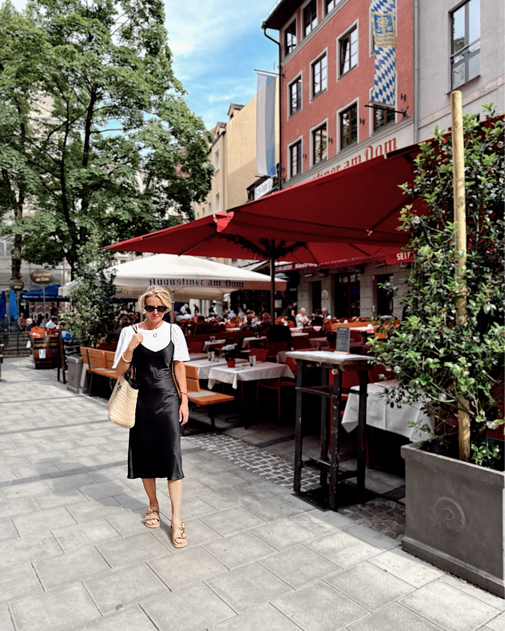 This Quince black silk midi dress is not only incredibly versatile (perfect to wear for day or night!), it’s also washable and very affordable!!! I’m wearing an xs. 

PRO TIP: Wear a fitted skirt slip over the top of your tee so that it stays smooth under your skirt! 

~Erin xo 

#LTKStyleTip #LTKTravel #LTKSeasonal