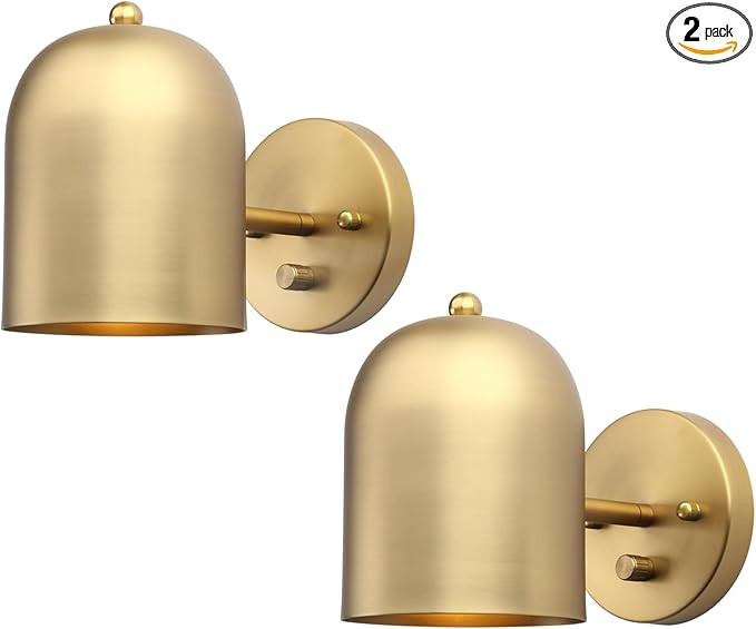 Pathson Set of 2 Hardwired Wall Sconce Dimmer Switch, Brass Finish Wall Light Lamp Adjustable Lig... | Amazon (US)