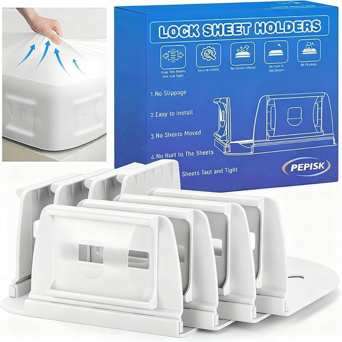 Upgrade Bed Sheet Holders for Corners: 4Pcs Fitted Lock Sheet Holders Keep Sheets Firm & Tight, H... | Amazon (US)