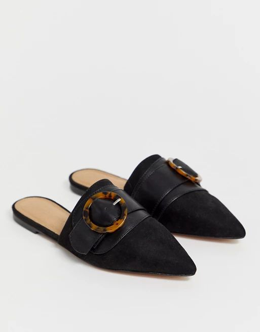 ASOS DESIGN Limit buckle pointed mules in black | ASOS (Global)