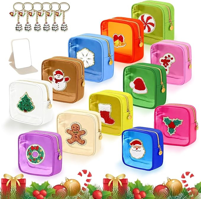 DDRIC 2026 New Mini Christmas Makeup Bag, 12 Pack Mini Christmas Zippered Pouch, Waterproof Small... | Amazon (US)
