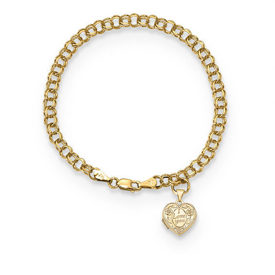 "I Love You" with Flowers Heart-Shaped Locket Charm Bracelet in 14K Gold|Zales | Zales