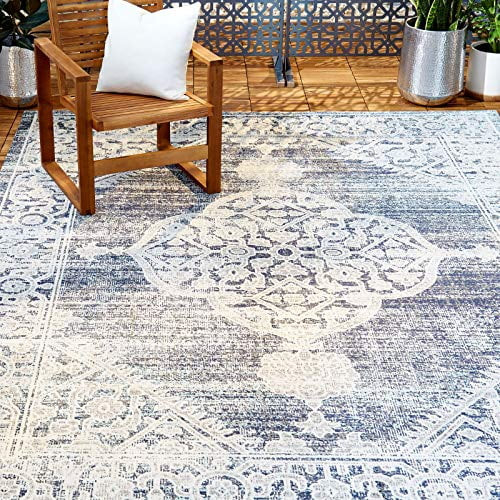 Nicole Miller New York Patio Sofia Magnolia Transitional Medallion Indoor/Outdoor Area Rug, Navy ... | Walmart (US)