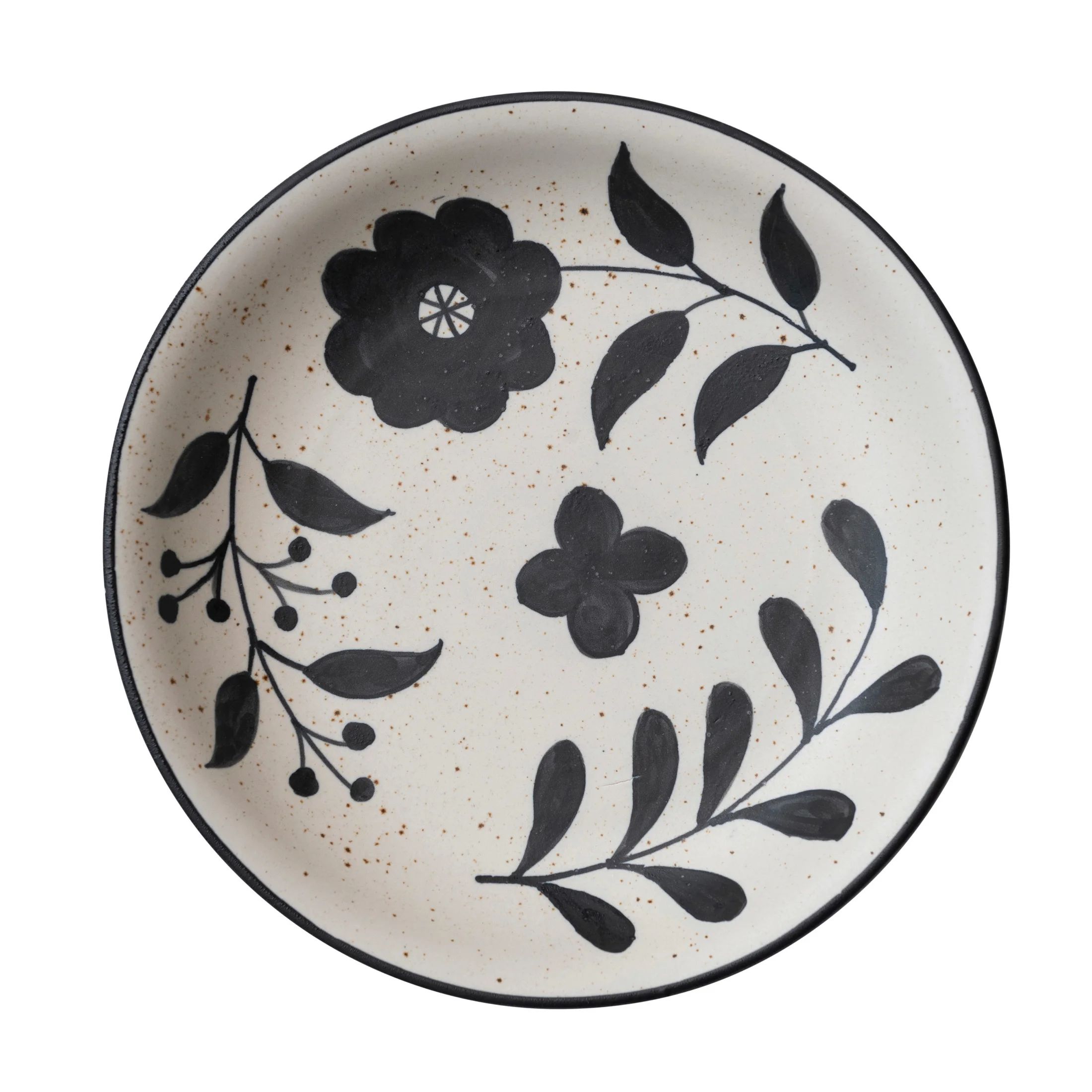 Creative Co-Op Hand Painted Stoneware Bowl with Floral Design, Black and White | Walmart (US)