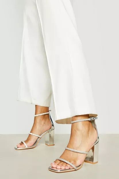 Diamante Triple Strap Two Part Block Heels | Boohoo.com (US & CA)