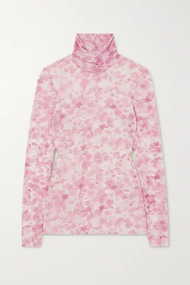 GANNI - Floral-print Stretch-mesh Turtleneck Top - Pink | NET-A-PORTER (US)