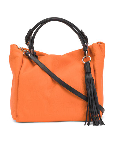Made In Italy Leather Tote With Tassel Charm | TJ Maxx