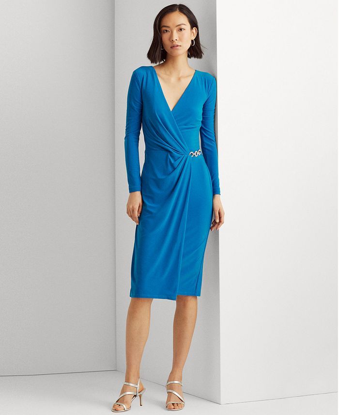 Lauren Ralph Lauren Matte Jersey Surplice Dress & Reviews - Dresses - Women - Macy's | Macys (US)