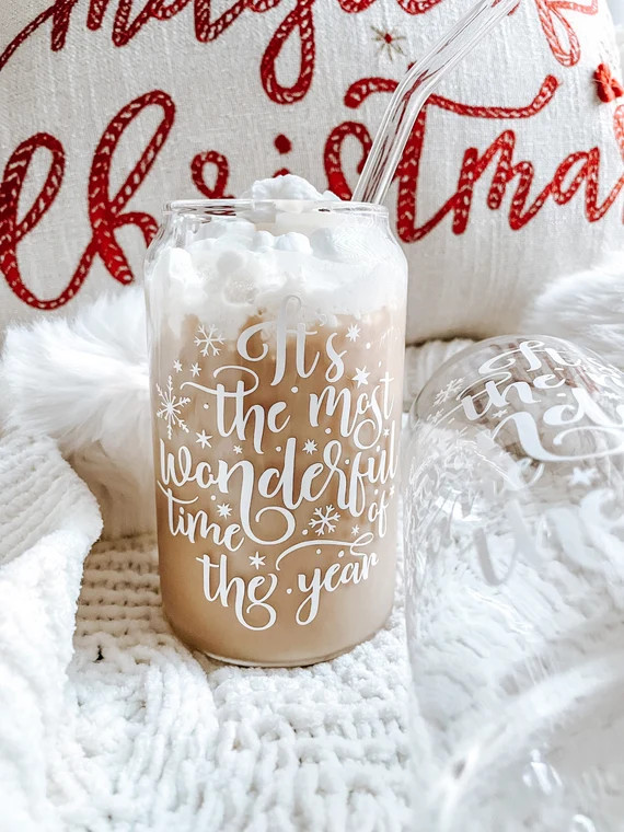 Christmas Glass Can - Holiday Glass Can - Beer Can Glass - Cute Coffee Cup - Gift Ideas - Holiday... | Etsy (US)
