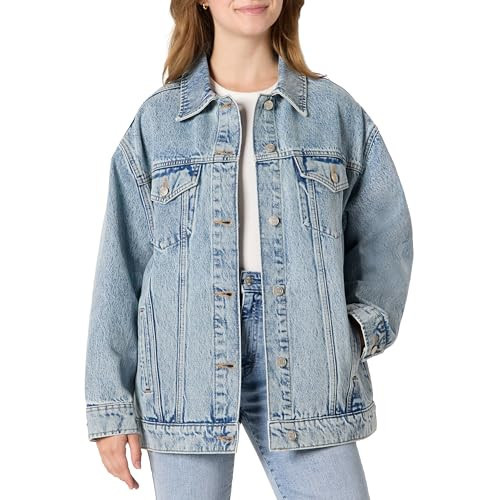 Amazon Essentials Women's Rigid Denim Oversized-Fit Trucker Jacket, Iced Light Wash, XX-Large | Amazon (US)
