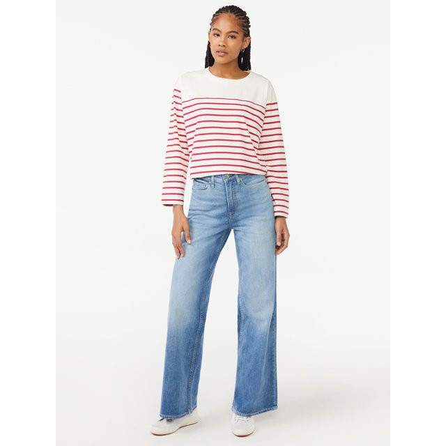 Free Assembly Women's Seamed Square Tee with Long Sleeves | Walmart (US)