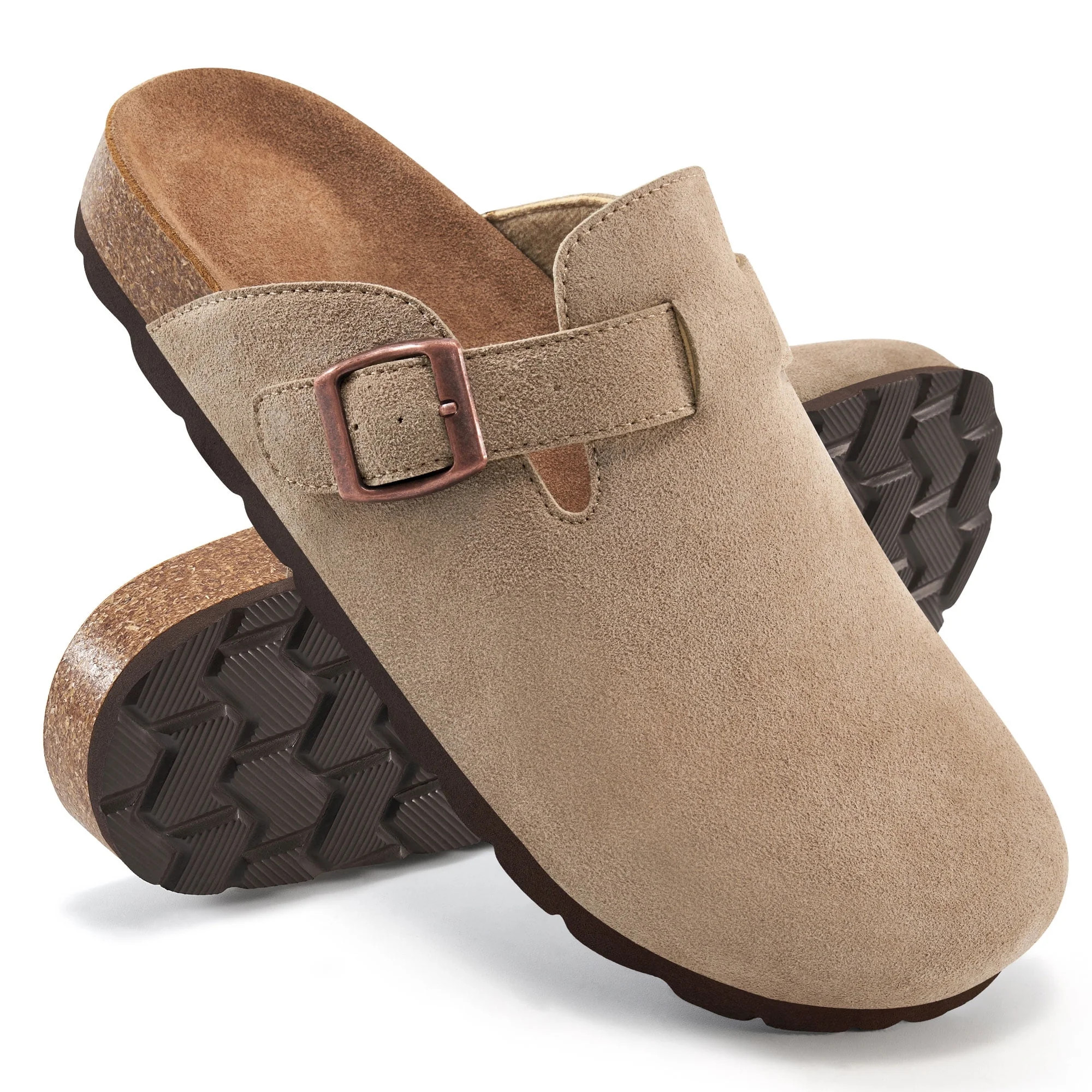 Ecetana Women's Suede Clogs & Mules Cork Footbed Slip On Leather Mules with Arch Support - Walmar... | Walmart (US)