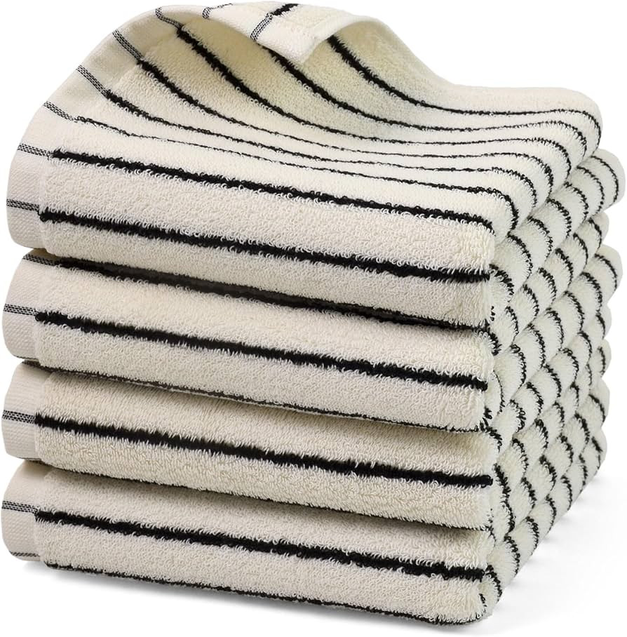 Jacquotha Hand Towels 4 Pack, Cotton Face Towels for Bathroom & Spa Days, Decorative Black Stripe... | Amazon (US)