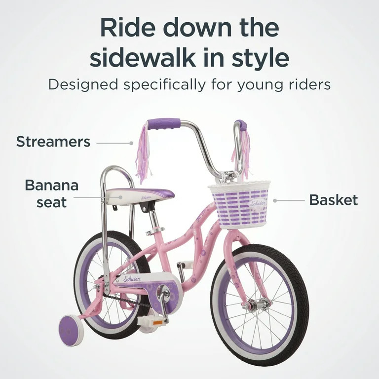 Schwinn Bloom de 16 Pulgadas. Bicicleta Infantil con Ruedas de Apoyo, Bicicleta Infantil Rosa | Walmart (US)
