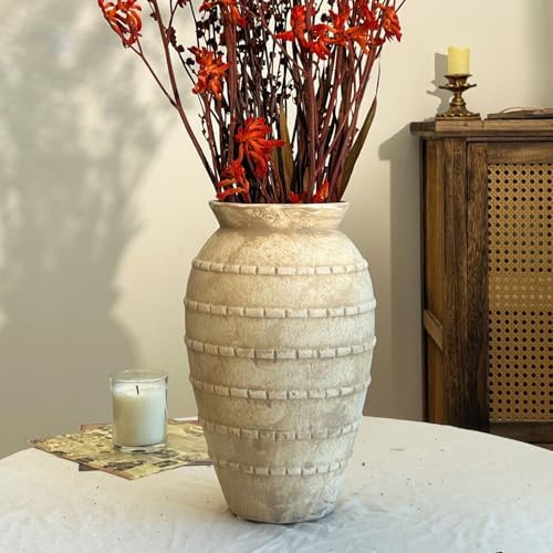 12 Inch Ceramic Vase Farmhouse Decor, Beige Rustic Vase for Living Room & Kitchen Decor, Handmade... | Amazon (US)