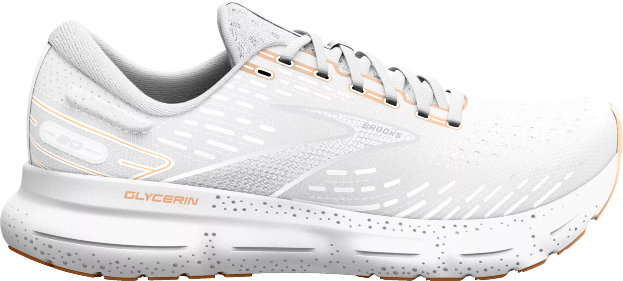 Brooks Women's Glycerin 20 Running Shoes, Size 11, White/Grey/Peach | Dick's Sporting Goods