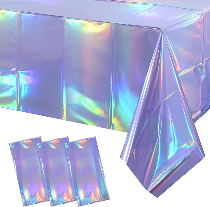 3 Pack Iridescent Light Purple Tablecloth for Parties, Pastel Purple Holographic Plastic Table Co... | Amazon (US)